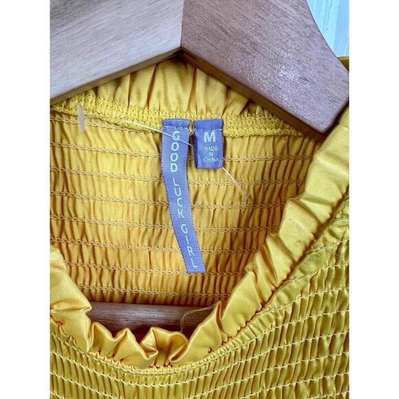 Good Luck Girl Yellow Long Sleeves Smocked Bodice Tiered Skirt Dress Girls Sz M - Picture 9 of 11